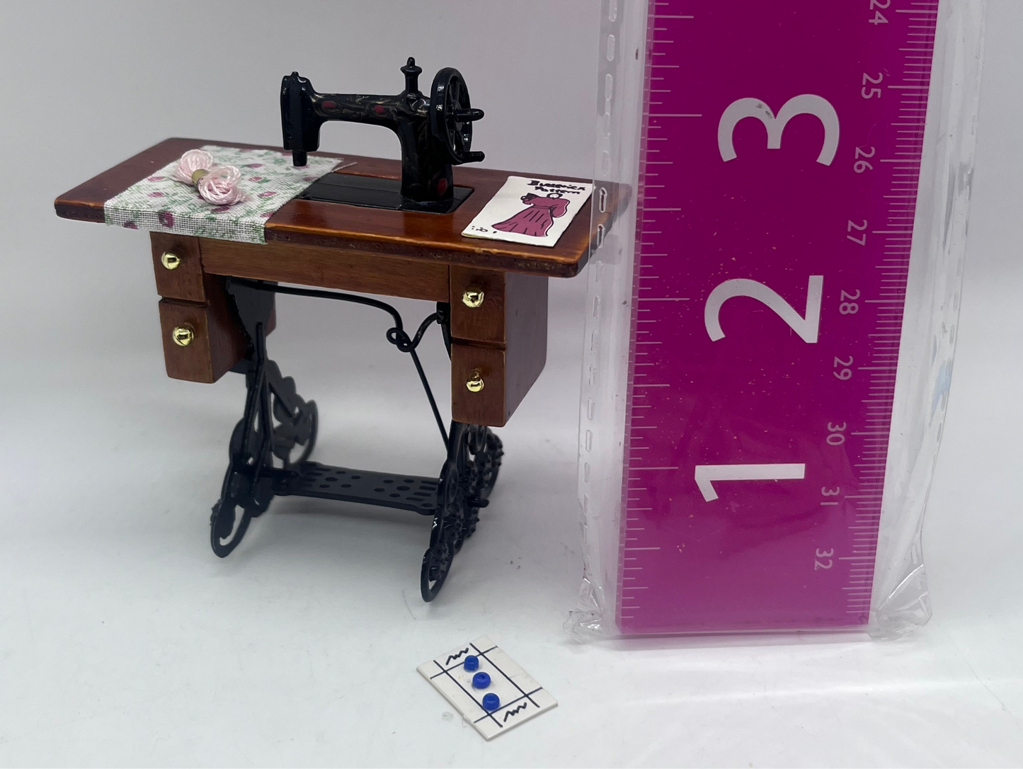 Dolls house sewing machine knitting haberdashery set