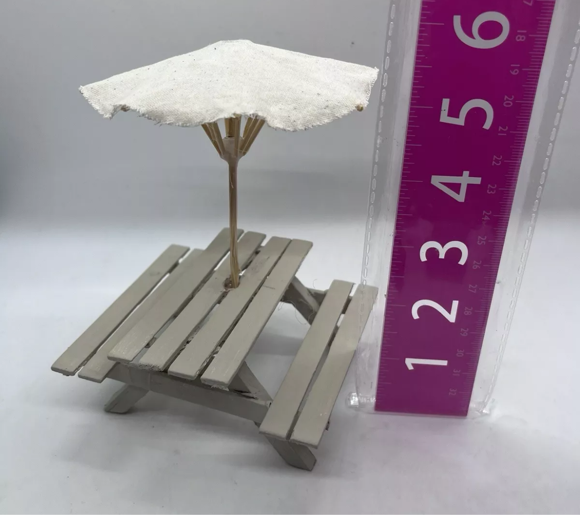 Dolls house picnic bench and parasol