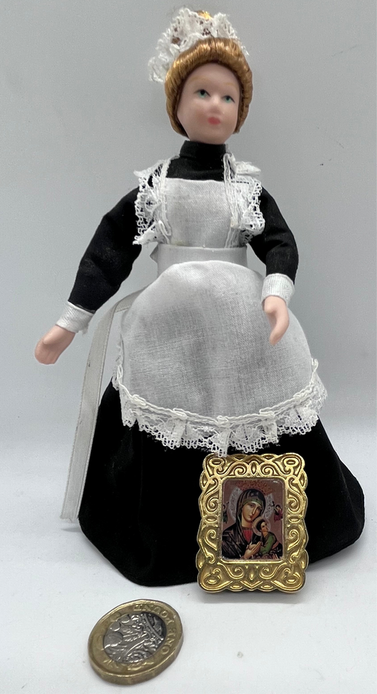 Dolls house metal framed religious print with stand