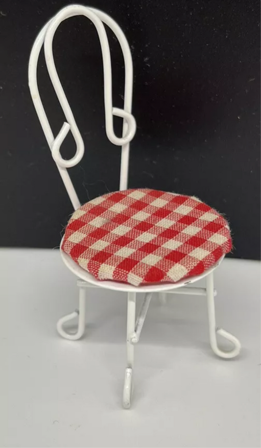 Dolls house metal bistro cage restaurant chair with seat pad