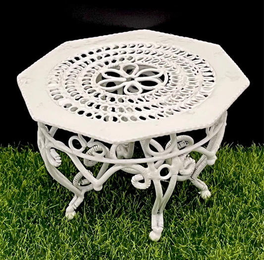 Dolls house furniture garden cheap white wire table  (reduced)