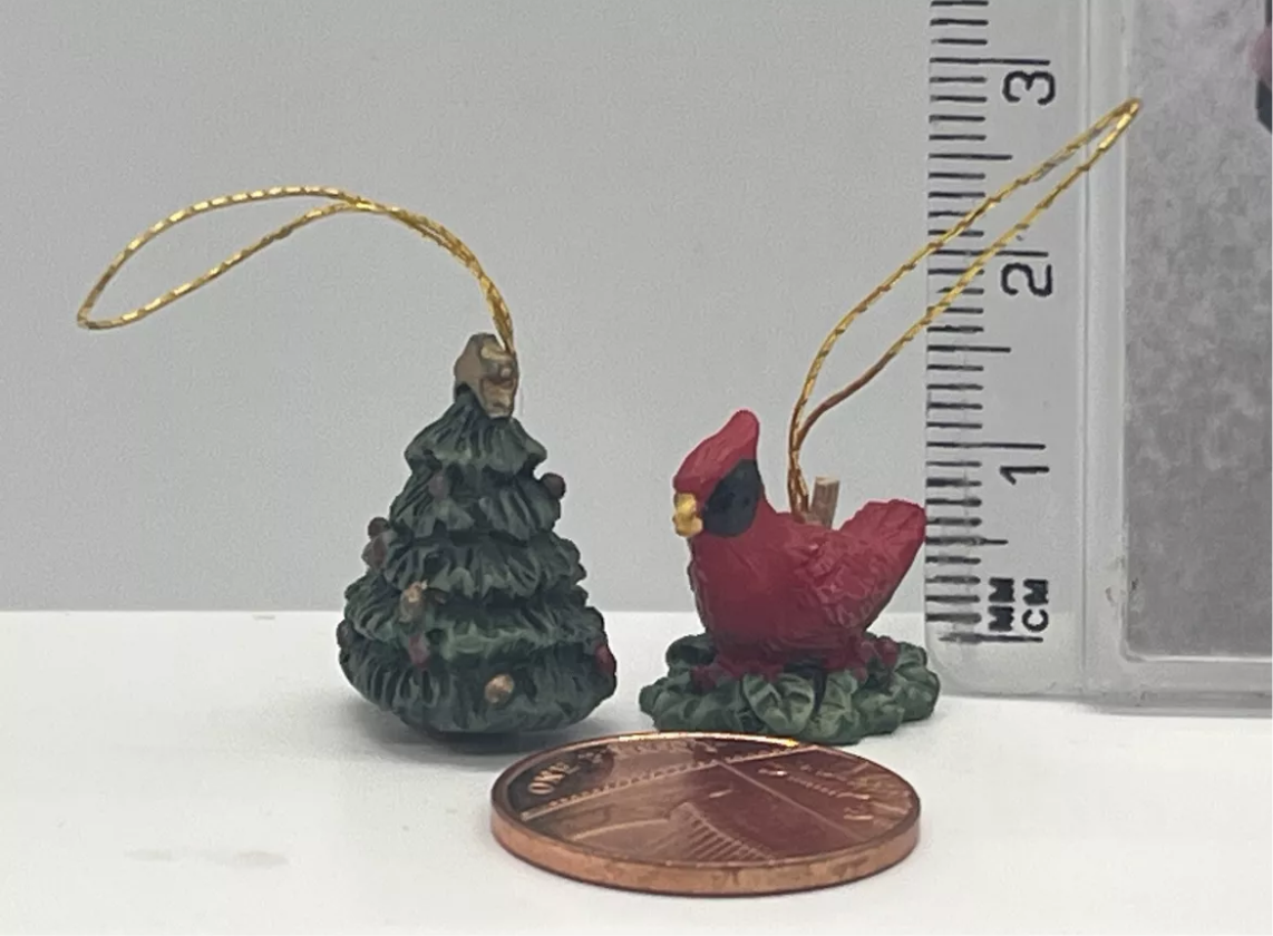 Dolls house Christmas tree ornaments pair