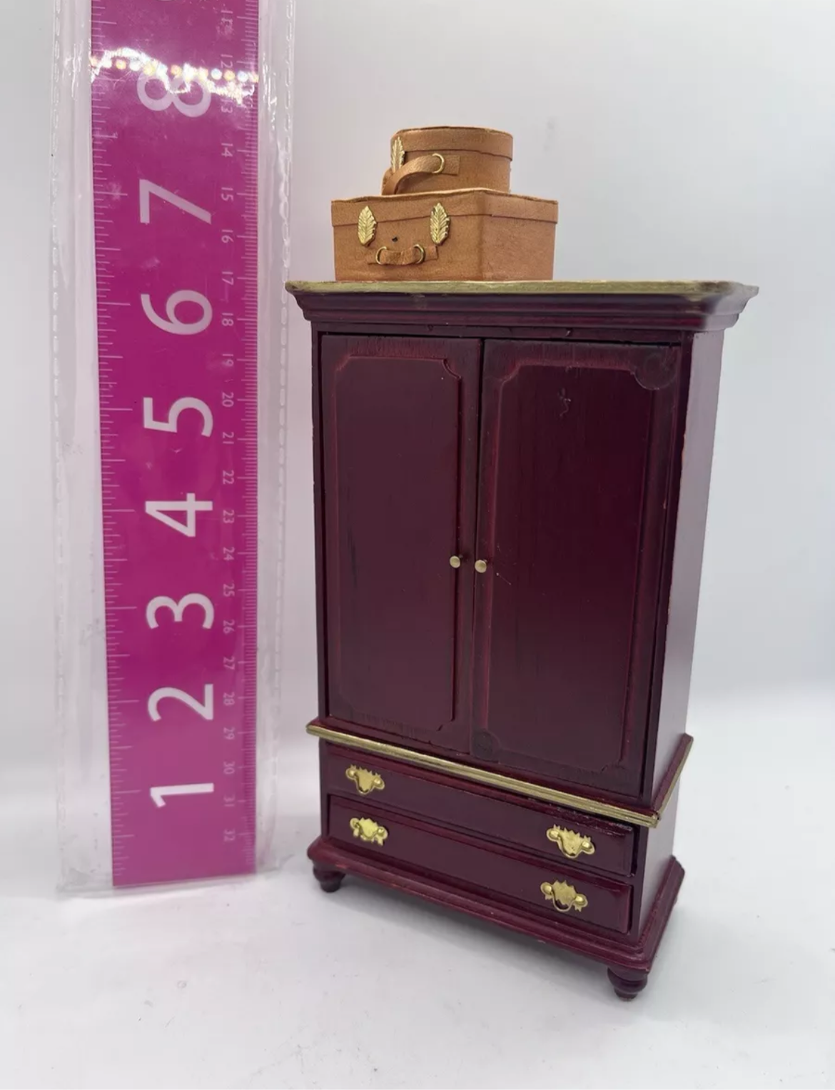 Dolls house wardrobe & suitcases