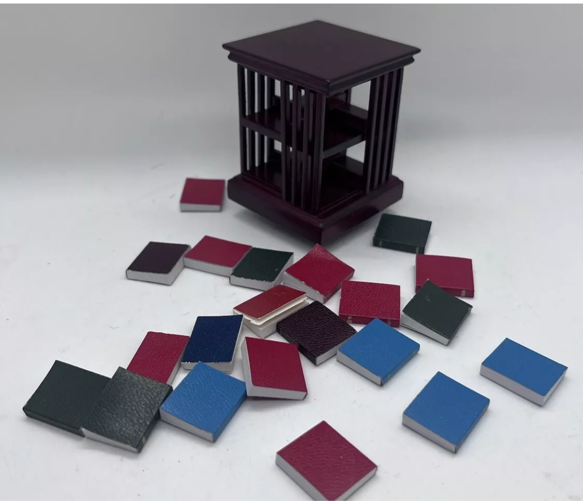 Dolls house revolving bookcase & books