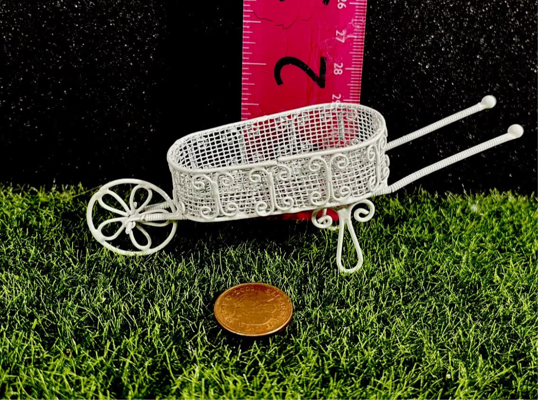Dolls House white wire wheelbarrow