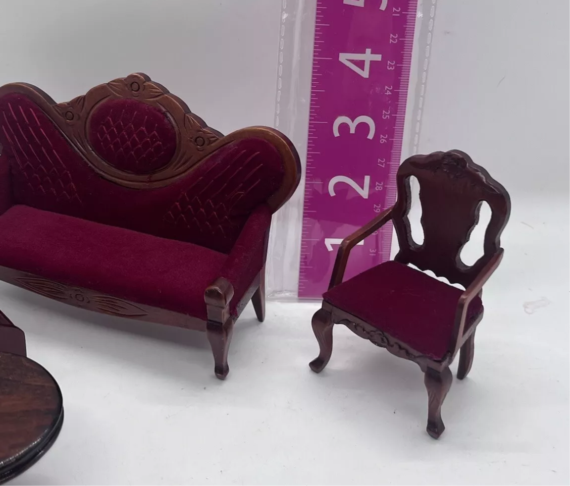 Dolls house Victorian lounge set & all accessories