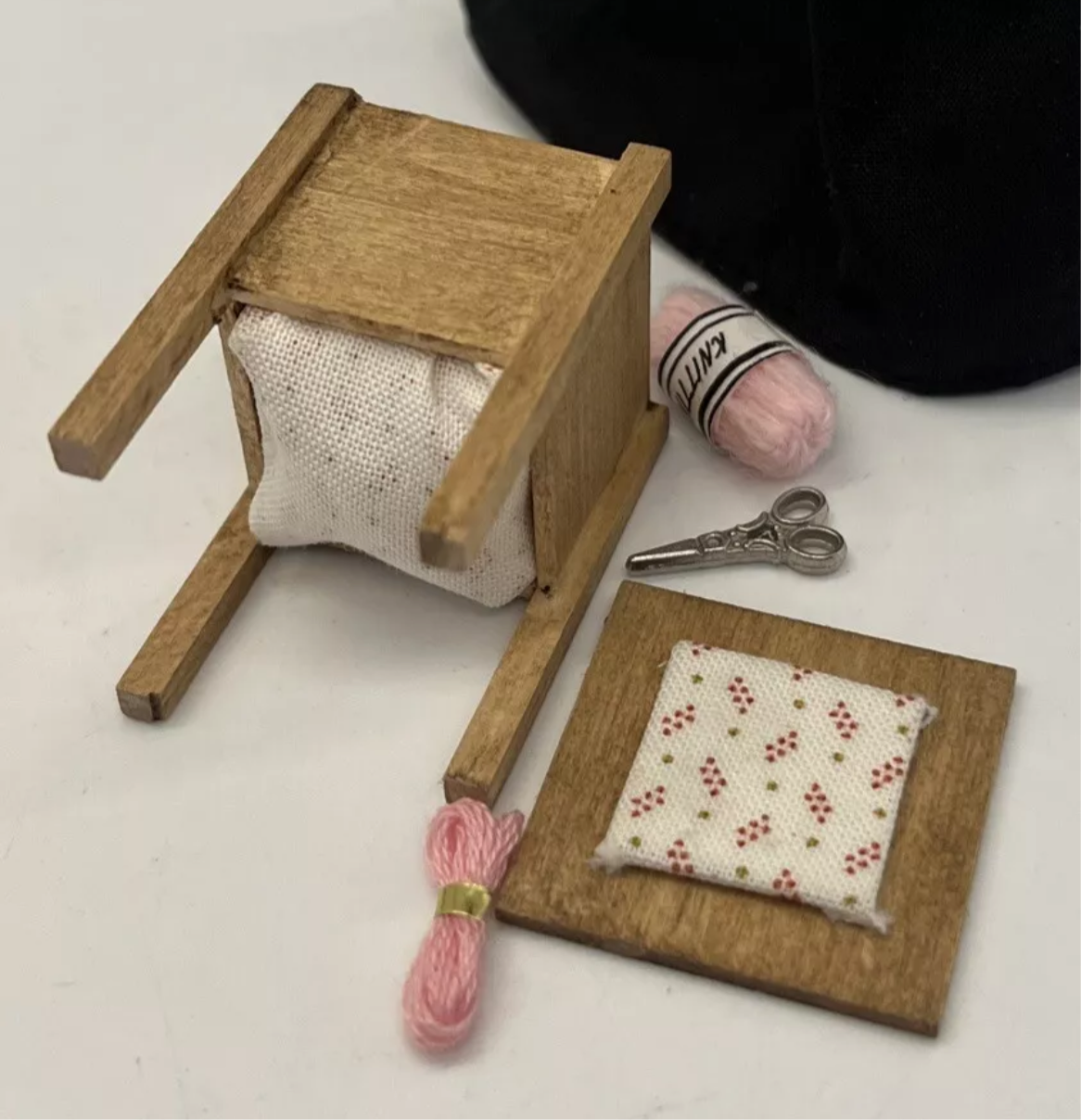 Dolls house artisan handmade sewing box and accessories
