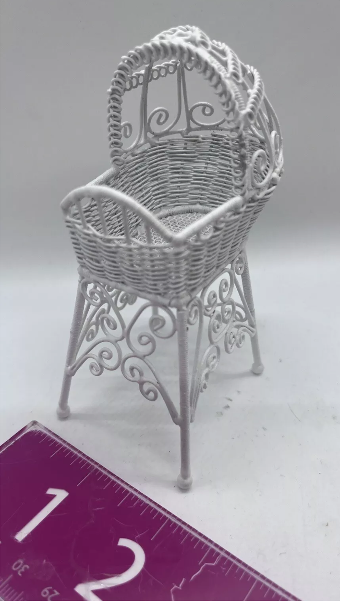 Dolls house white wire crib cot