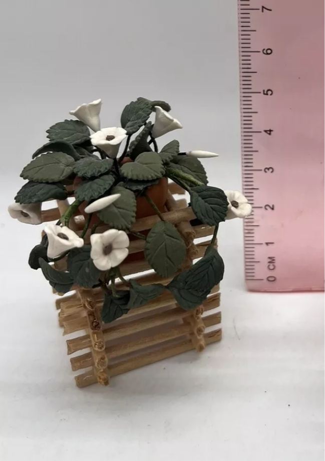 Dolls house wooden planter and flowers