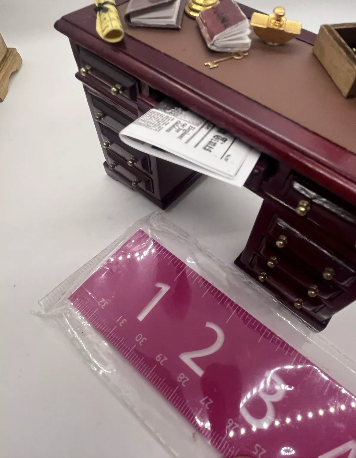 Dolls house desk & all accessories.