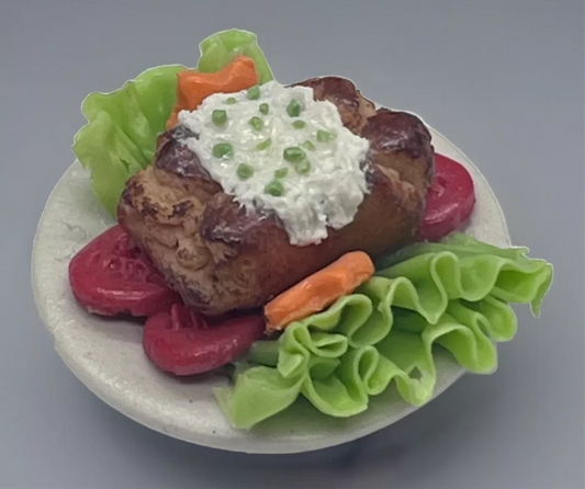 Dolls house food beef steak dinner with cream sauce  handmade