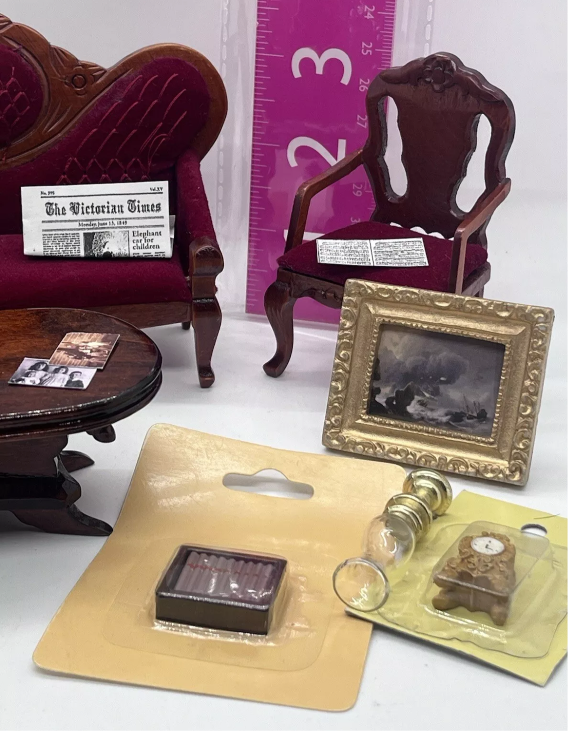 Dolls house Victorian lounge set & all accessories