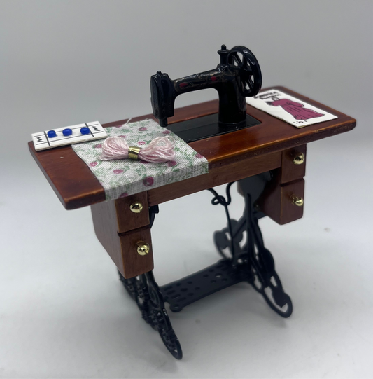 Dolls house sewing machine knitting haberdashery set
