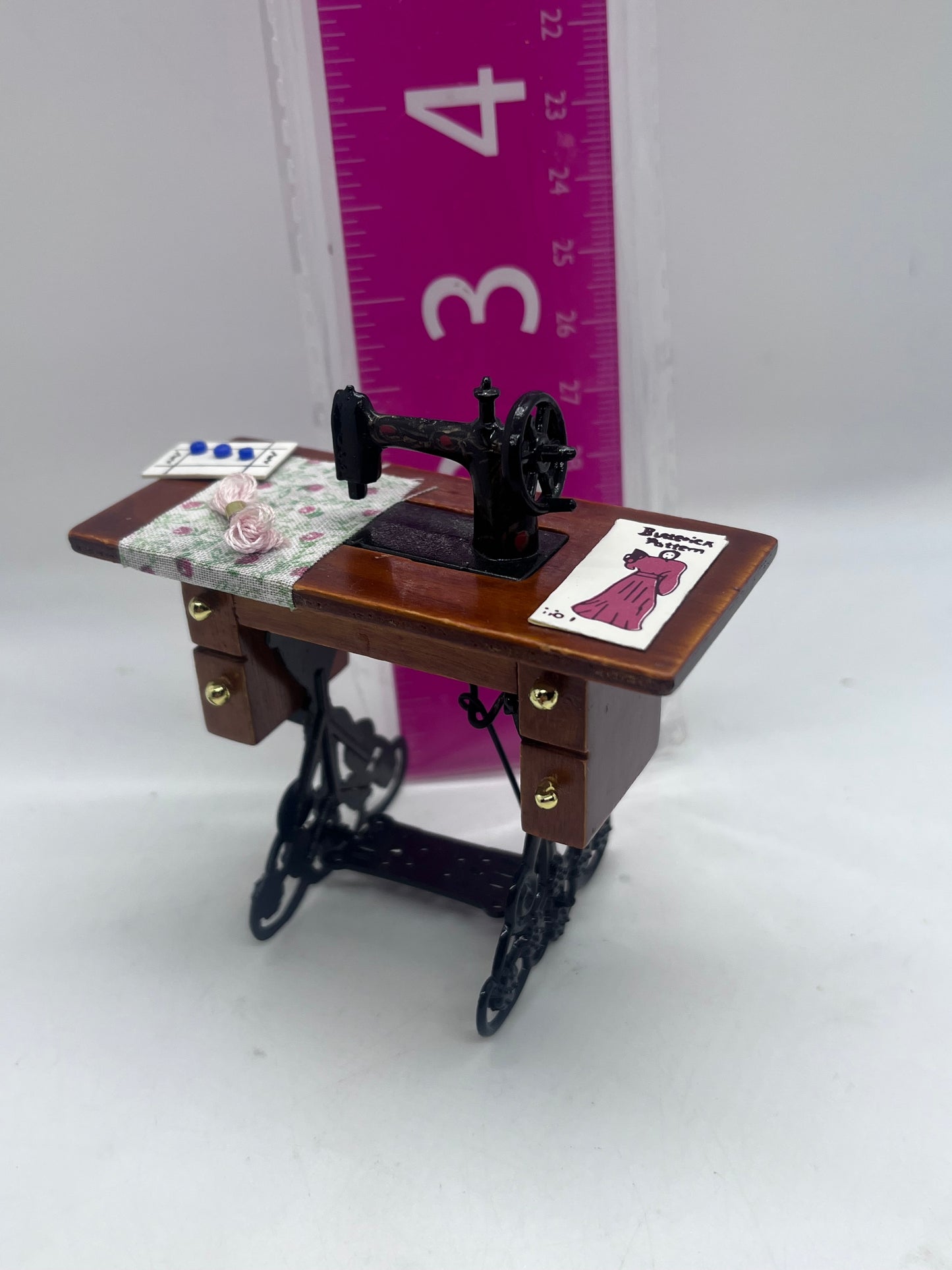 Dolls house sewing machine knitting haberdashery set