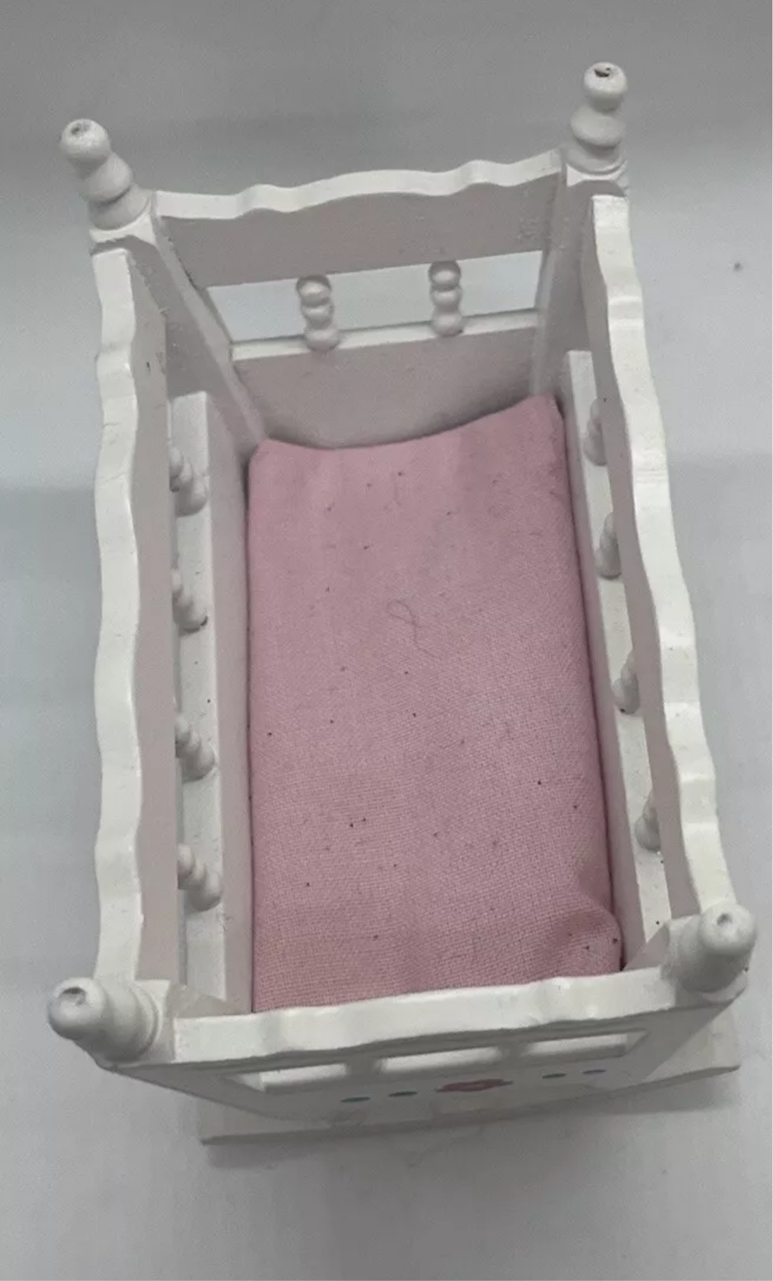 Dolls house white rocking crib cot