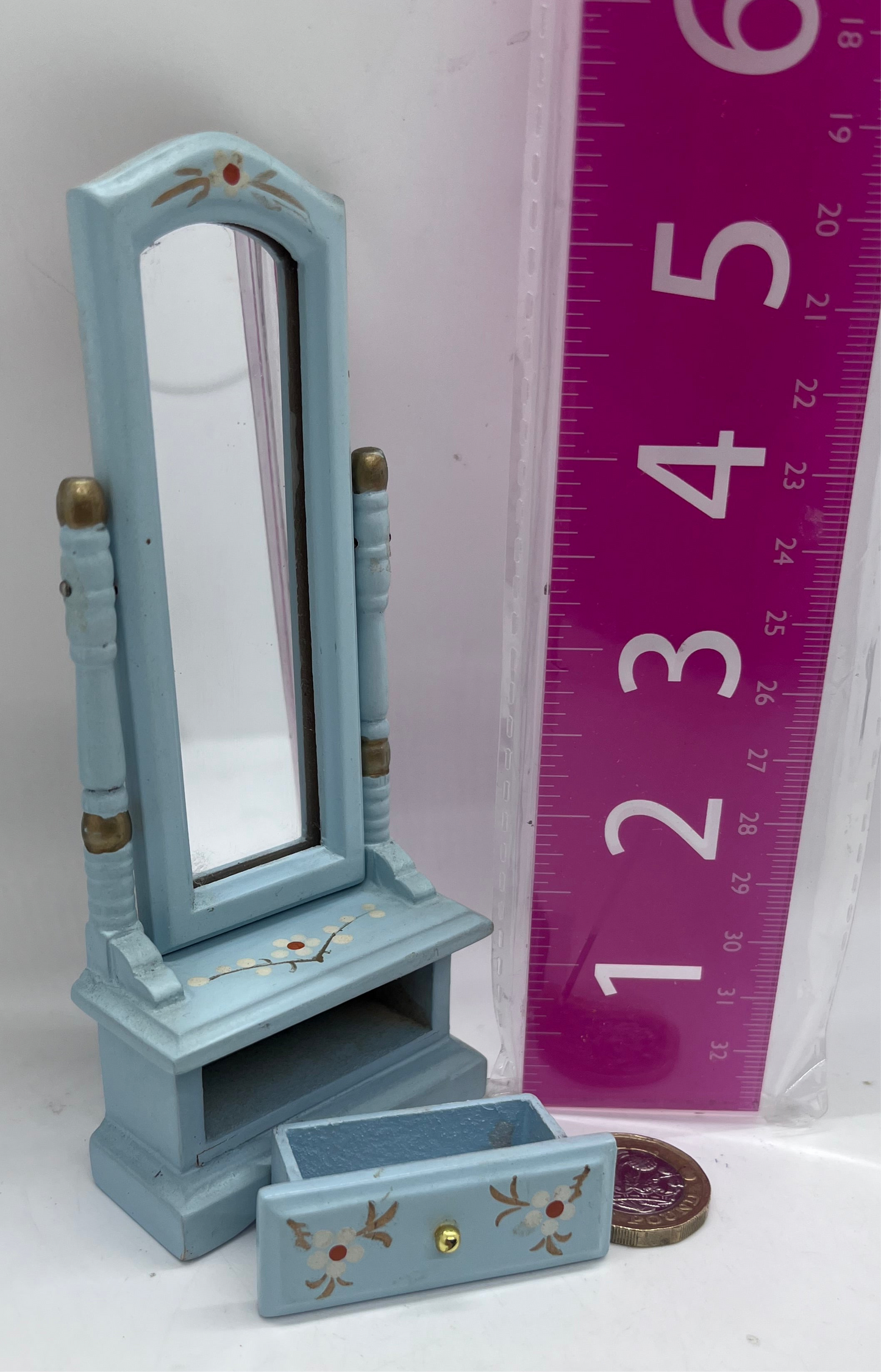 Dolls house floor mirror with drawer