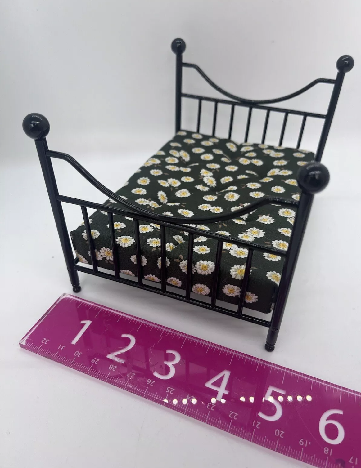 Dolls house metal double bed with bedding