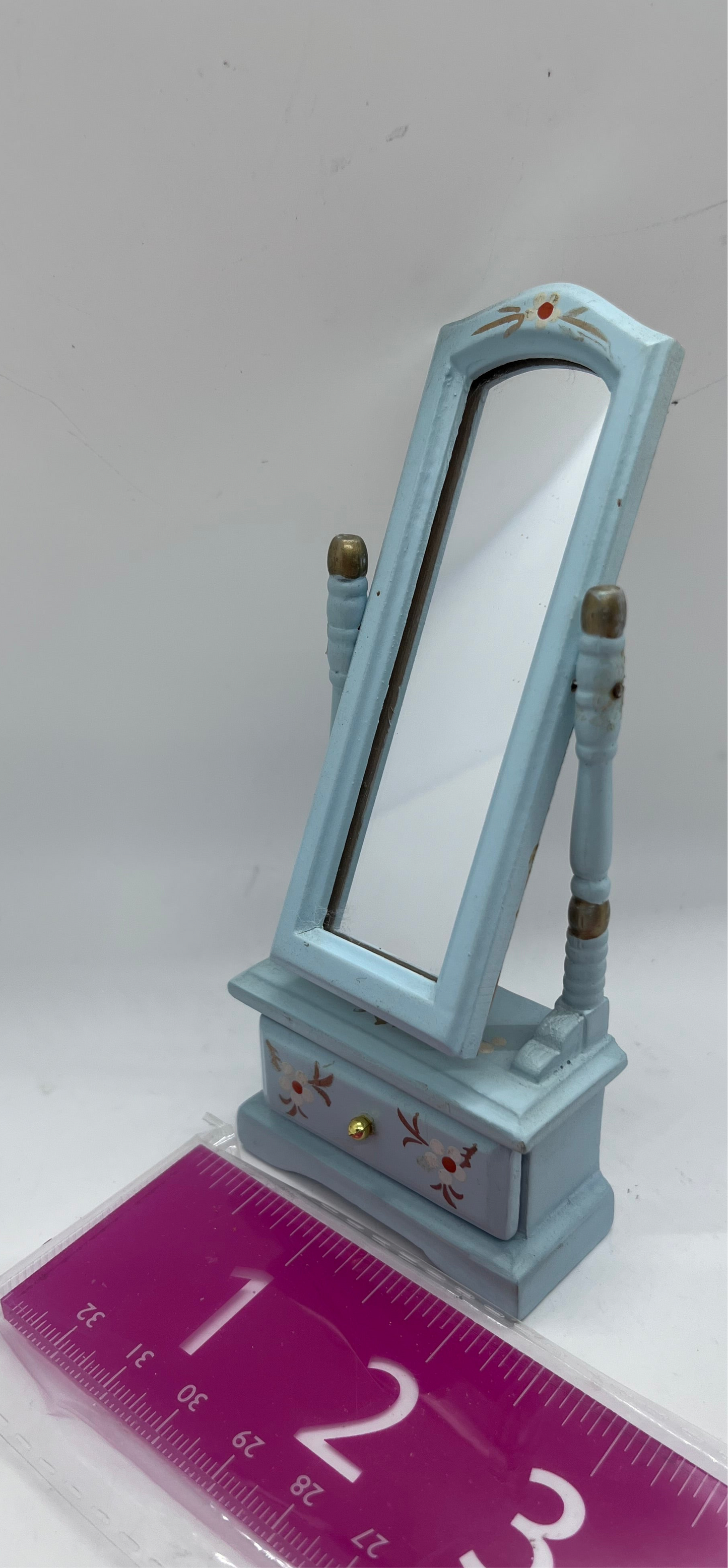 Dolls house floor mirror with drawer