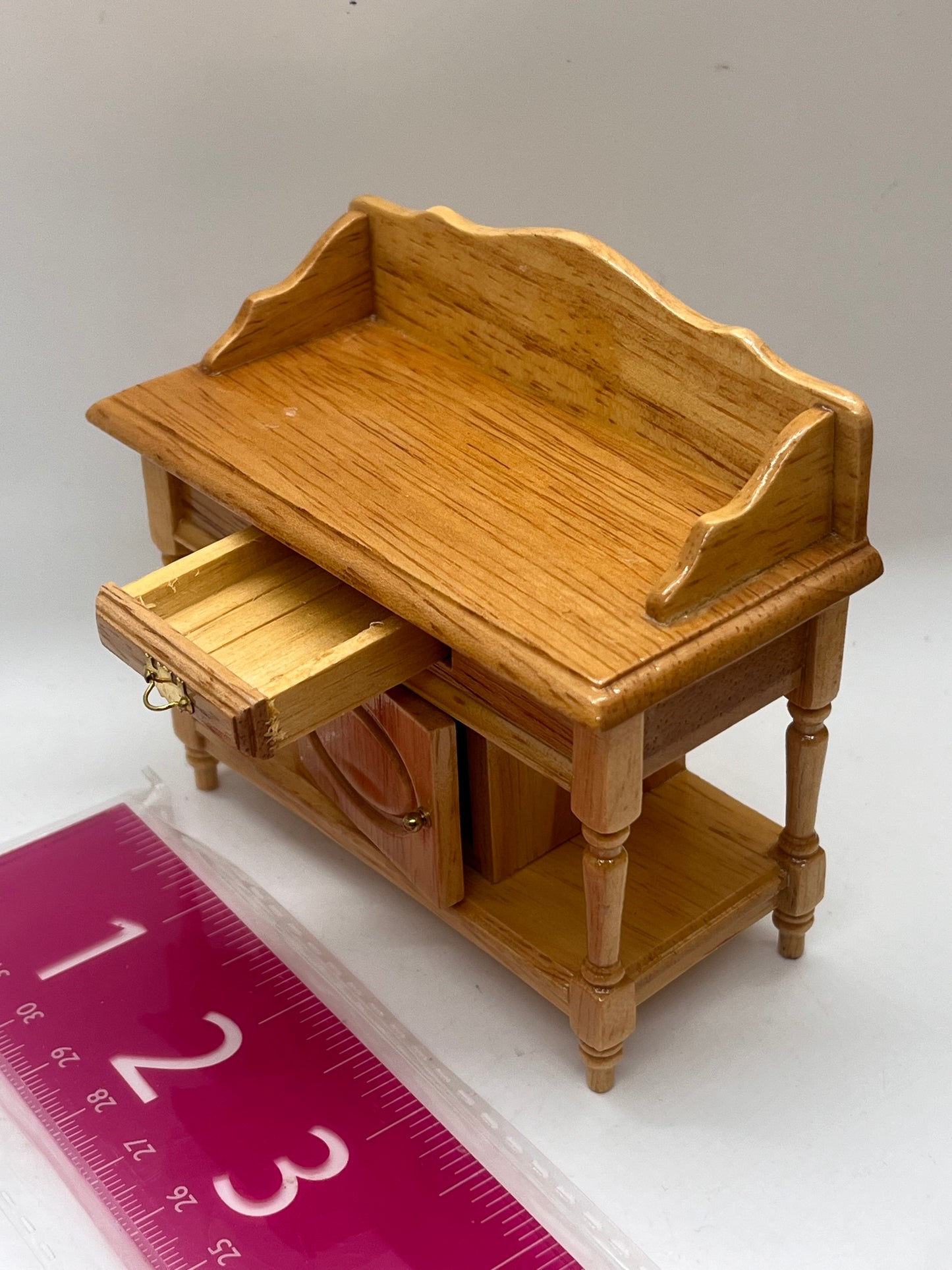 Dolls house washstand with drawer, porcelain jug and washbowl