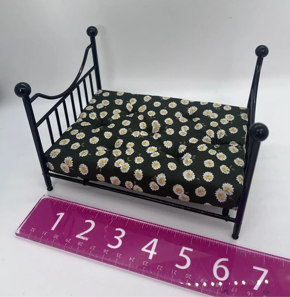 Dolls house metal double bed with bedding
