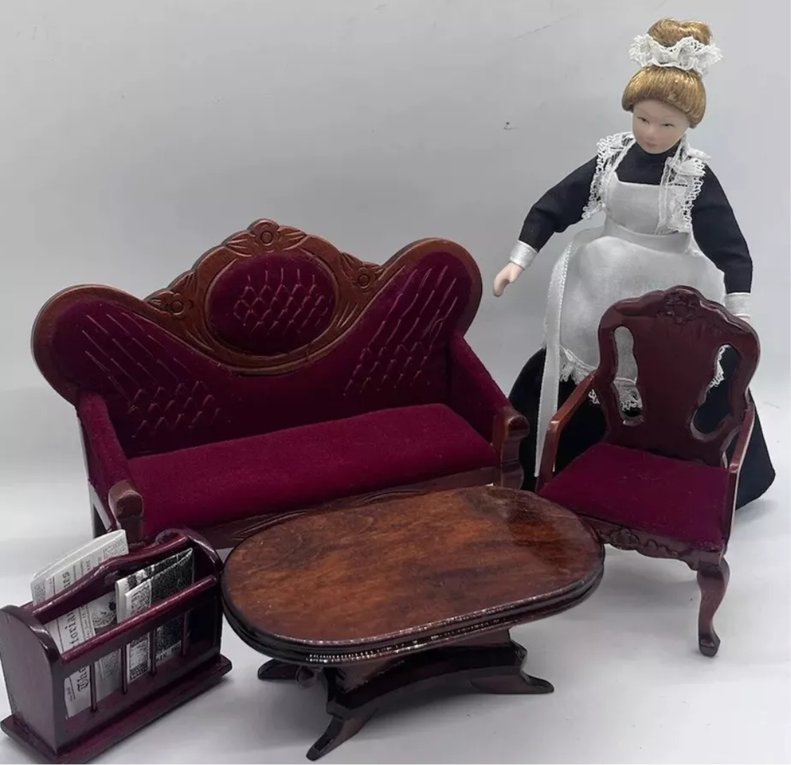 Dolls house Victorian lounge set & all accessories