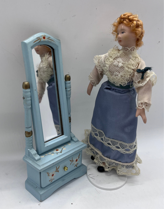 Dolls house floor mirror with drawer