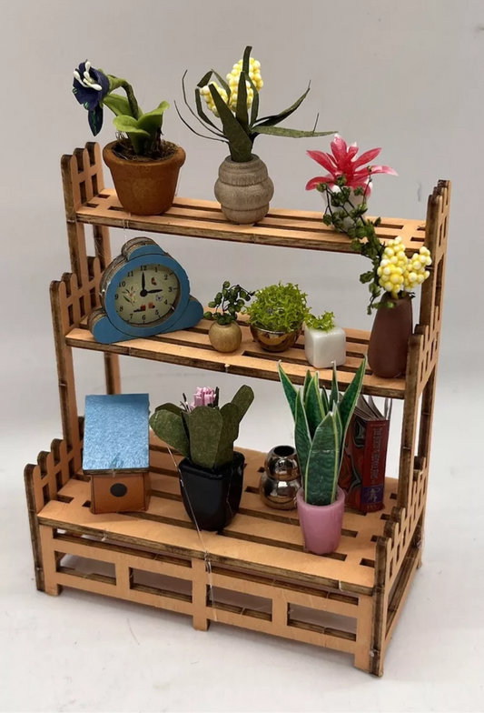 Dolls house garden shelving & accessories