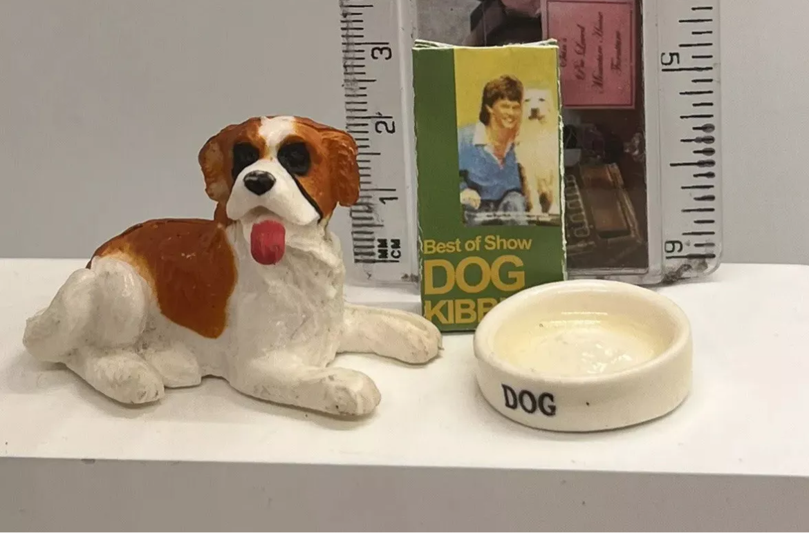Dolls house large dog & accessories