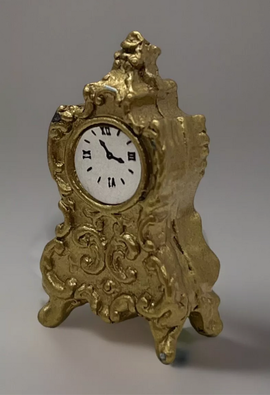 Dolls house ornate metal mantle clock