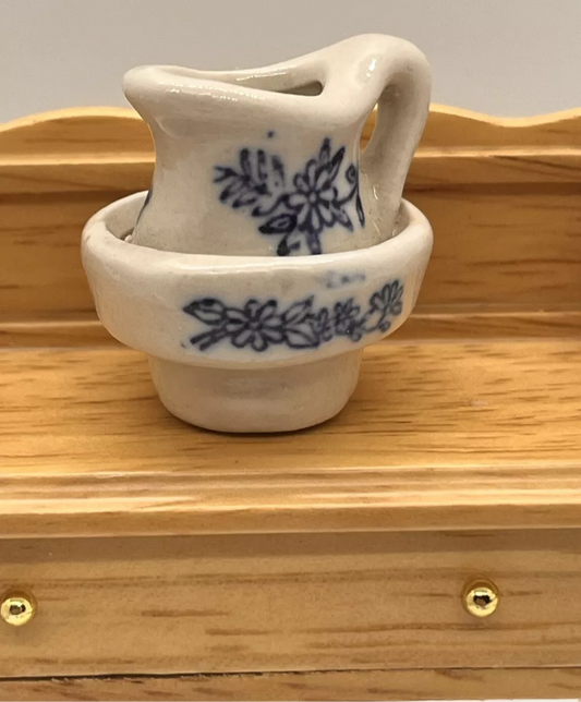 Dolls house wash bowl and jug porcelain