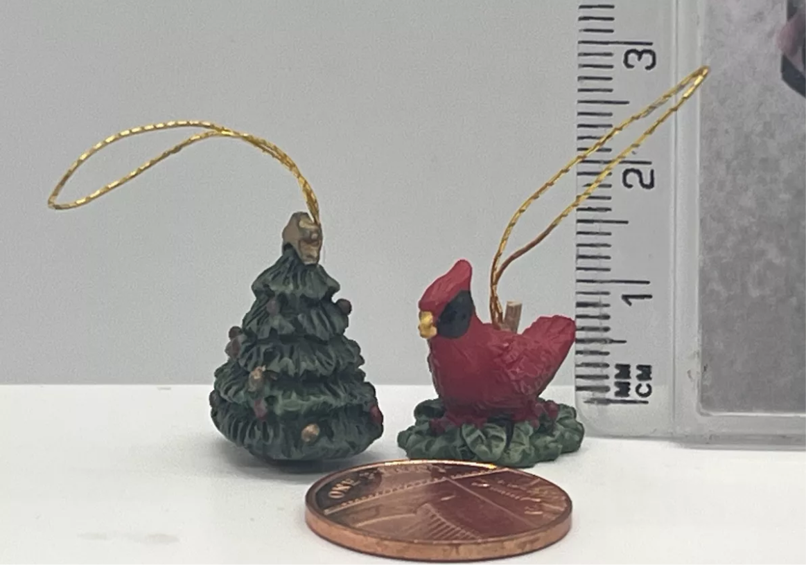 Dolls house Christmas tree ornaments pair