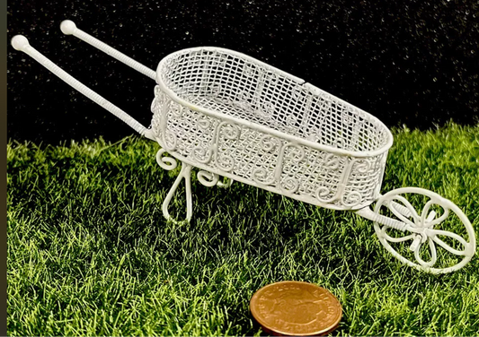 Dolls House white wire wheelbarrow