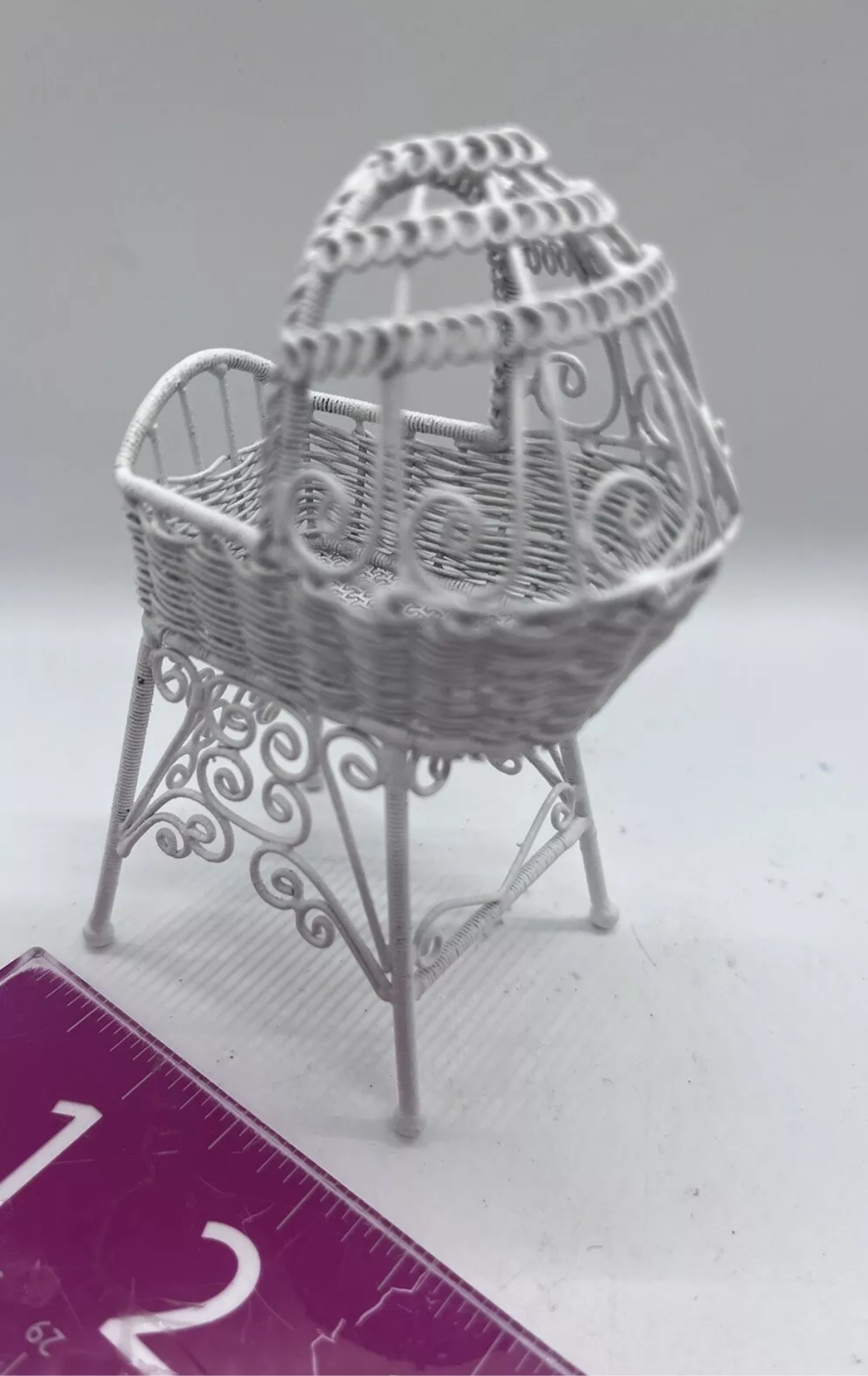 Dolls house white wire crib cot