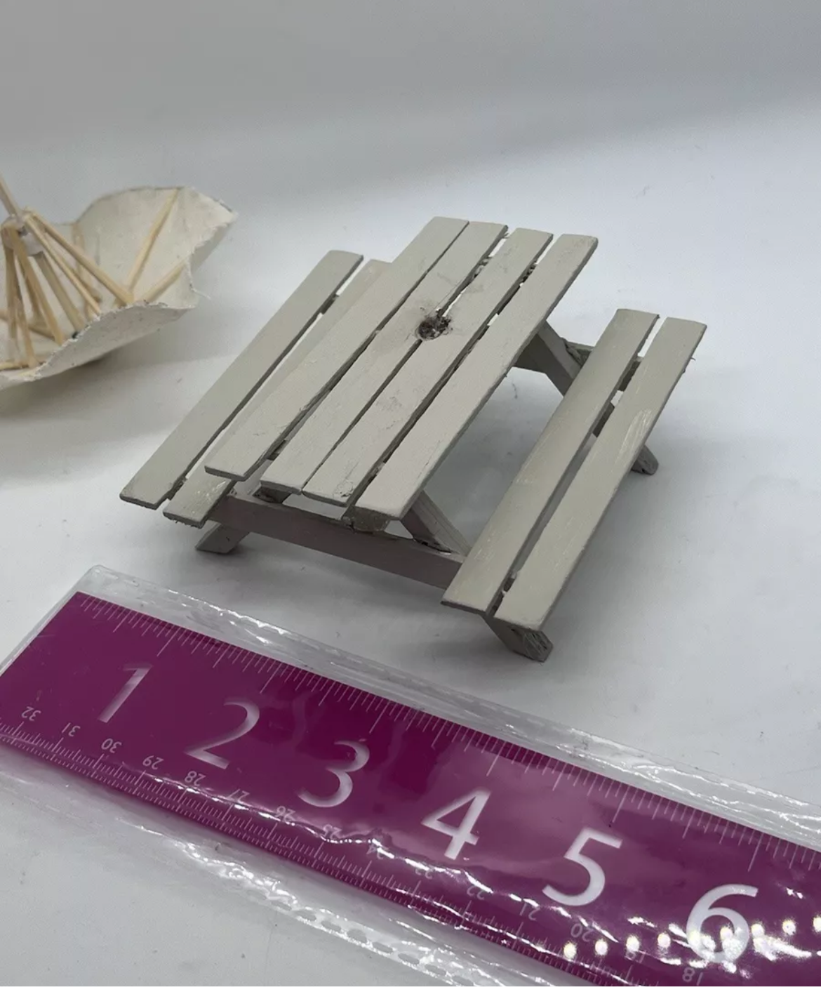 Dolls house picnic bench and parasol