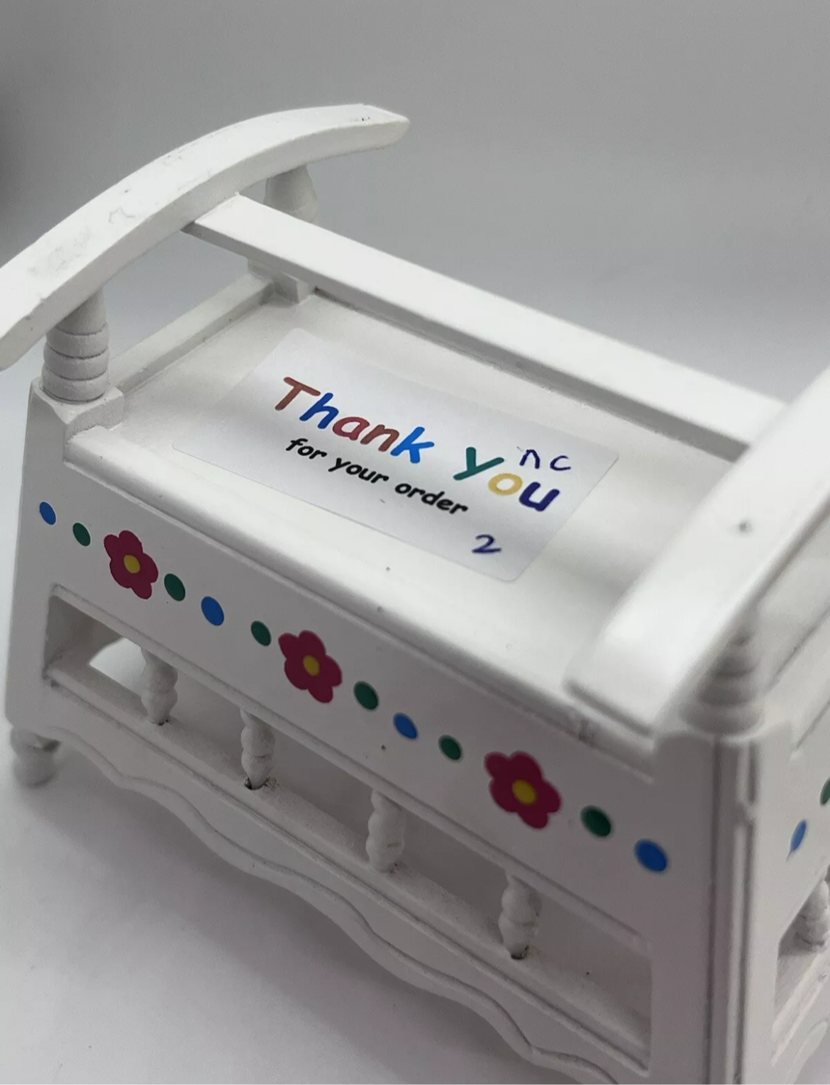 Dolls house white rocking crib cot