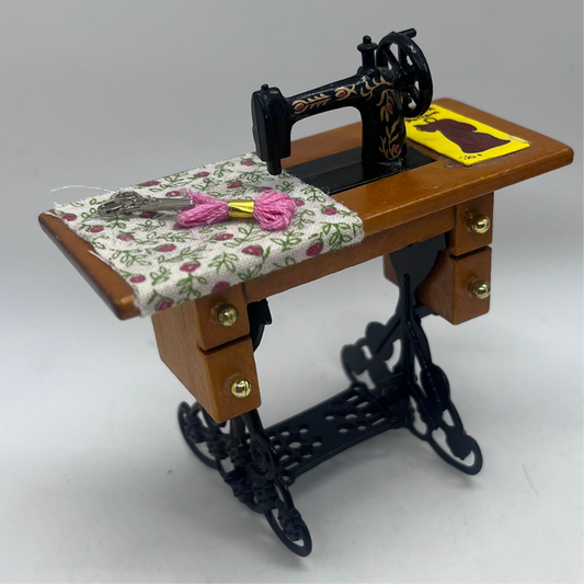 Dolls house sewing machine knitting haberdashery set