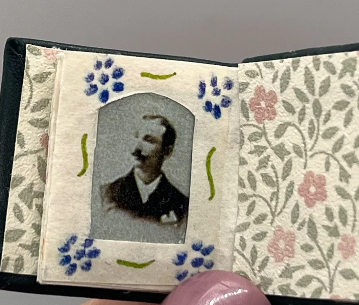 Dolls House Victorian leather backed photo album handmade