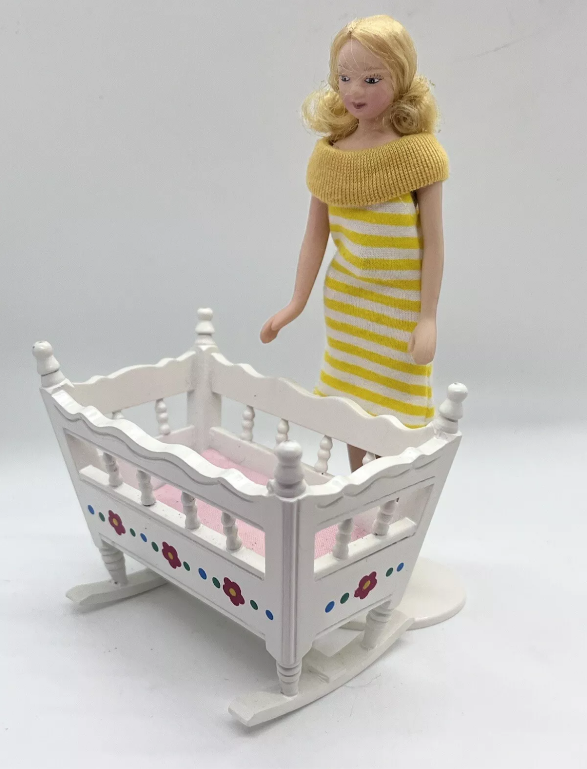 Dolls house white rocking crib cot