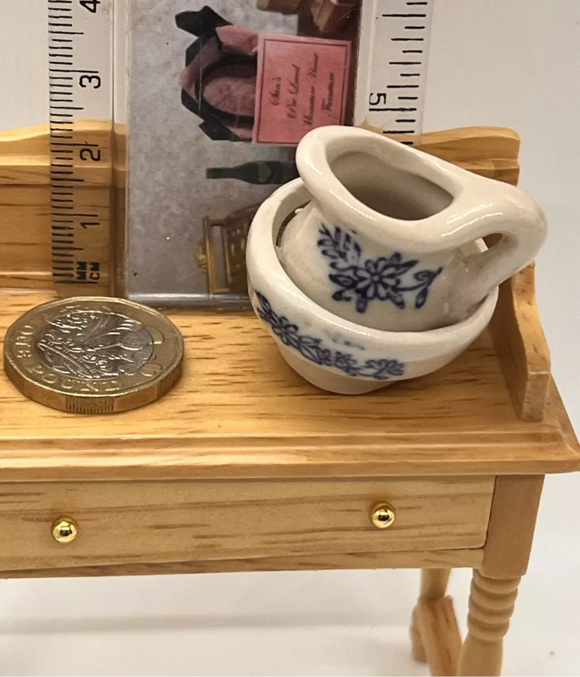 Dolls house wash bowl and jug porcelain