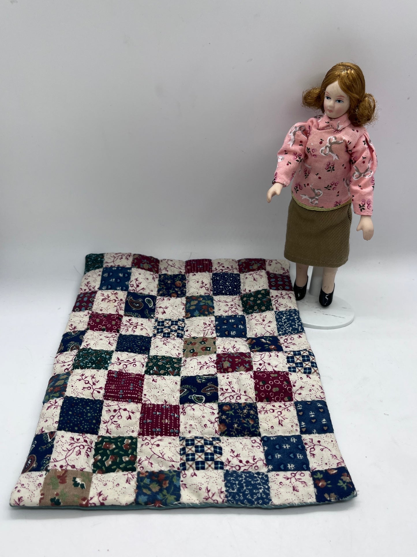 Dolls house bedding patchwork quilt double handmade??