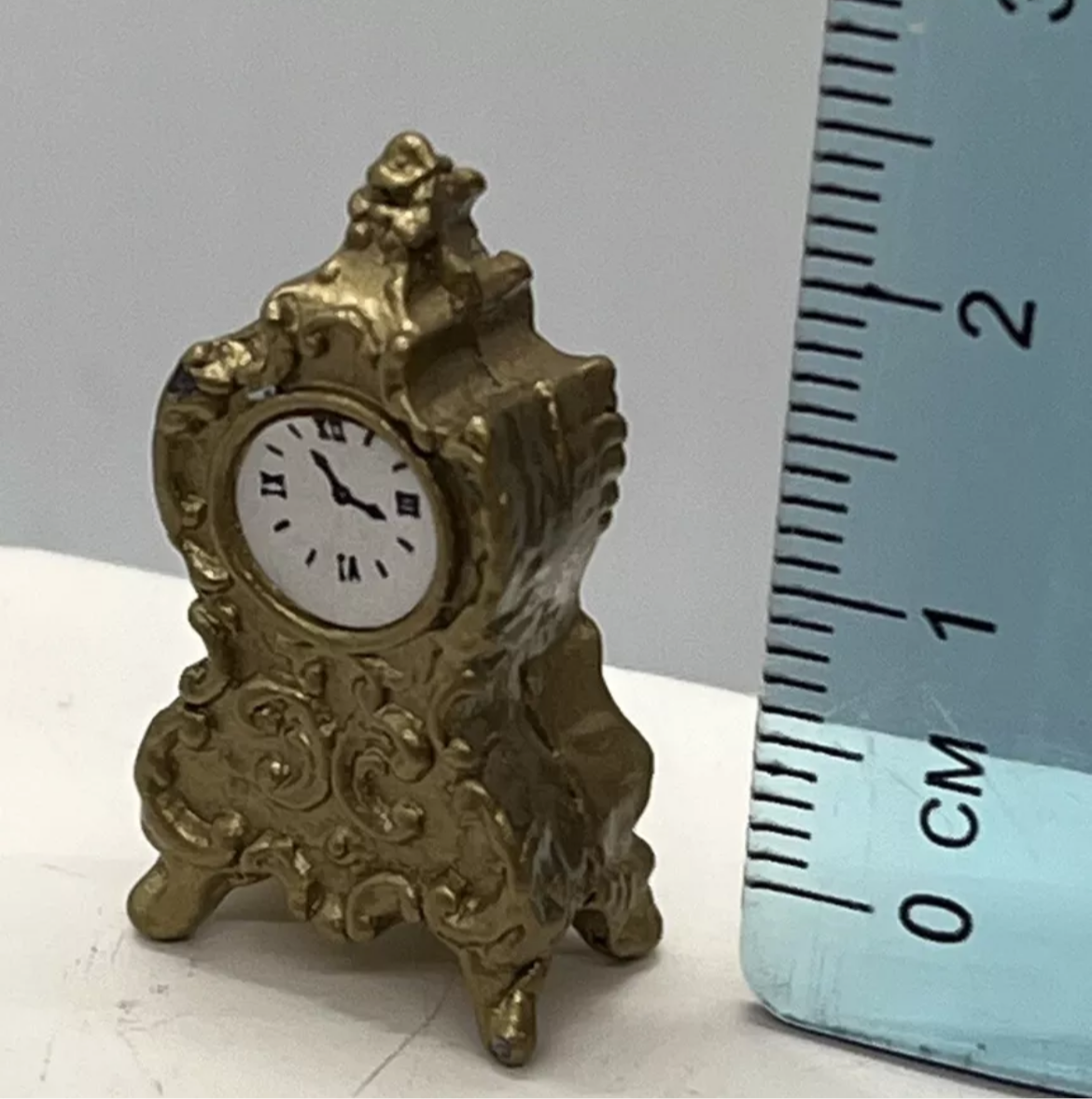 Dolls house ornate metal mantle clock