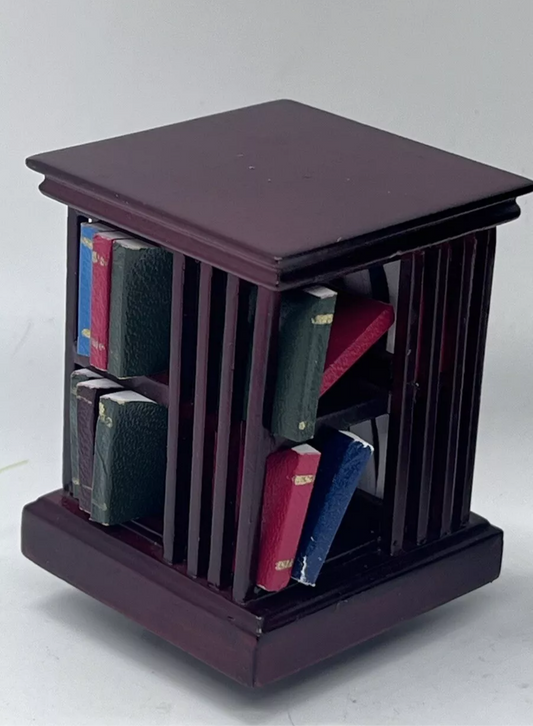Dolls house revolving bookcase & books