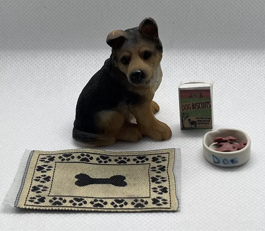 Dolls house resin dog & all accessories