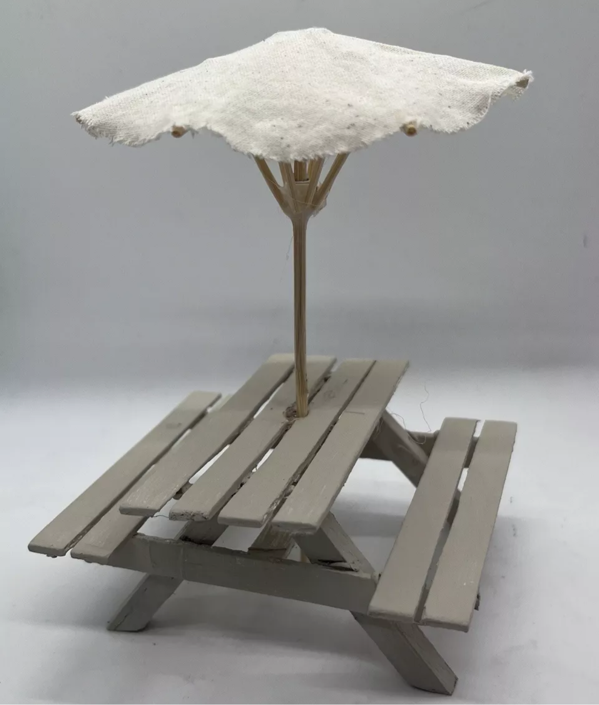 Dolls house picnic bench and parasol