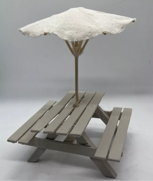 Dolls house picnic bench and parasol