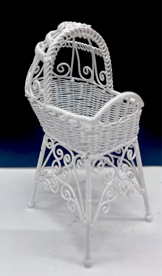 Dolls house white wire crib cot