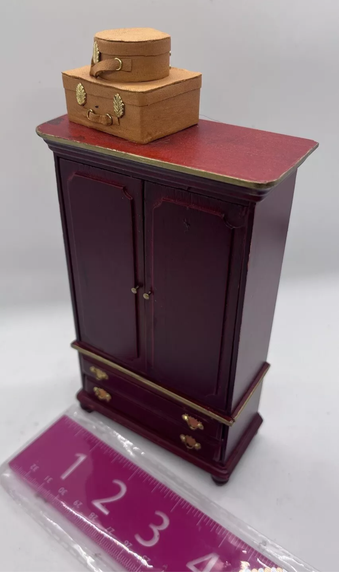 Dolls house wardrobe & suitcases