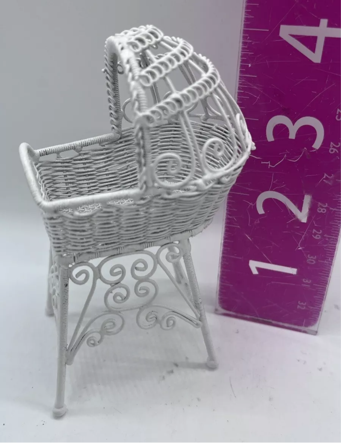 Dolls house white wire crib cot