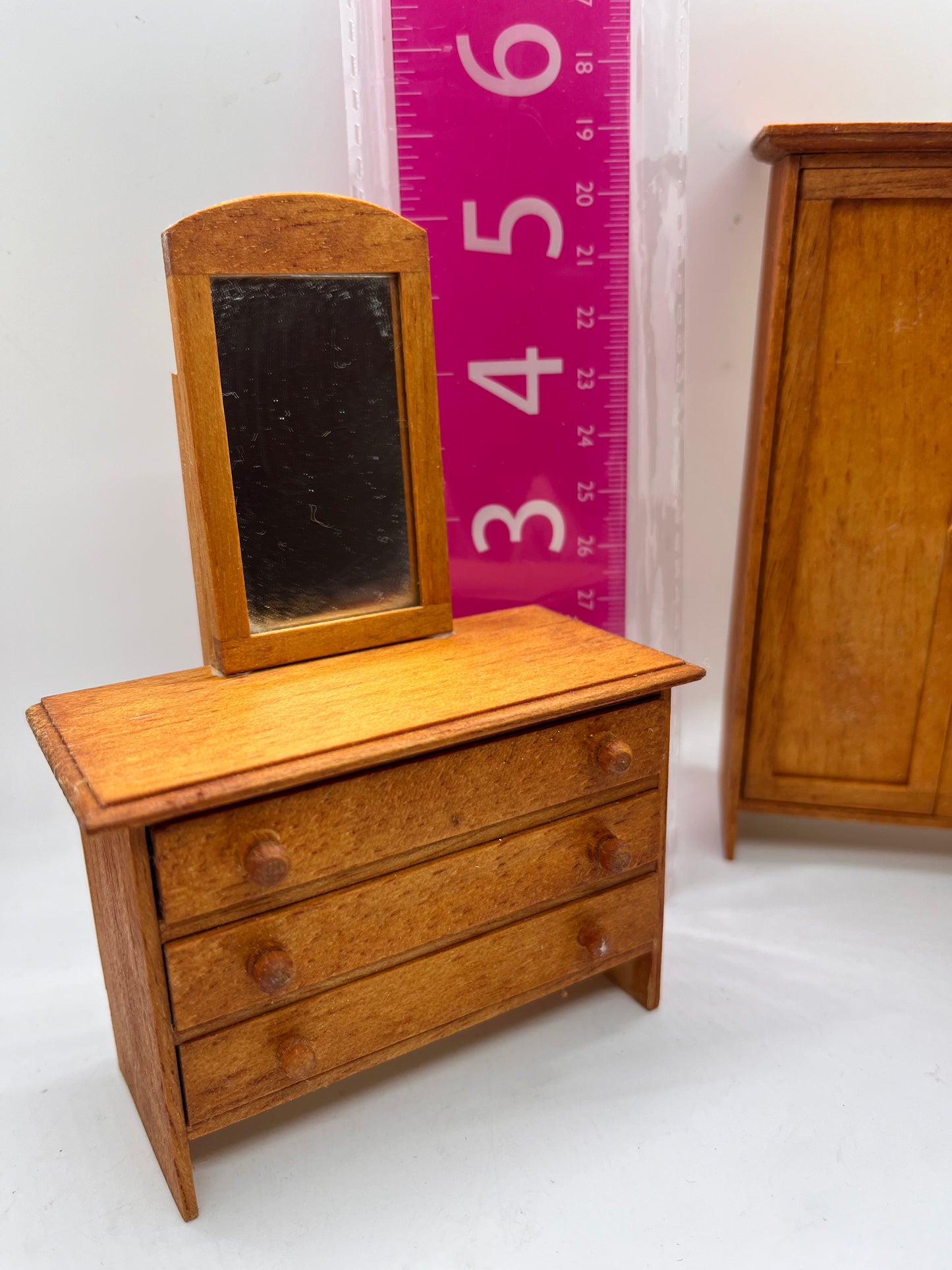 Dolls house bedroom set Wartime? Handmade? Single bed.