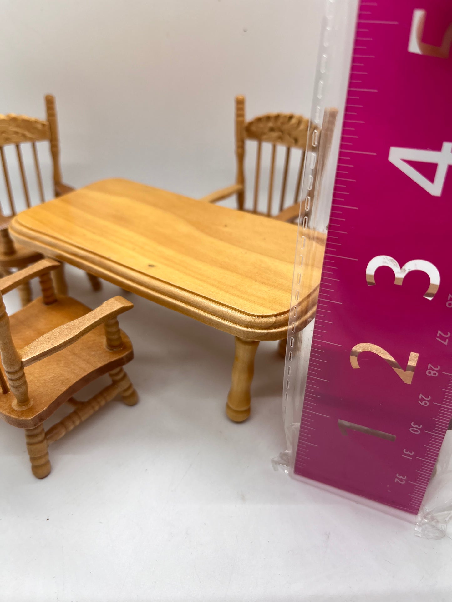 Dolls house pine varnished farm house table and 4 chairs